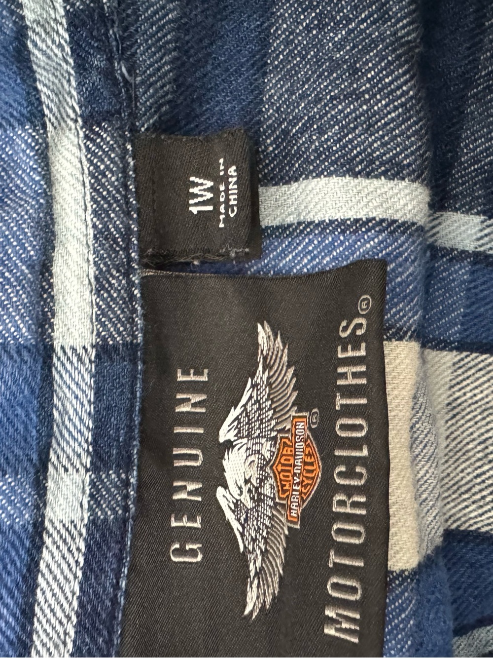 Harley-Davidson Blue and White Plaid Button-Up Shirt - Picture 3 of 5